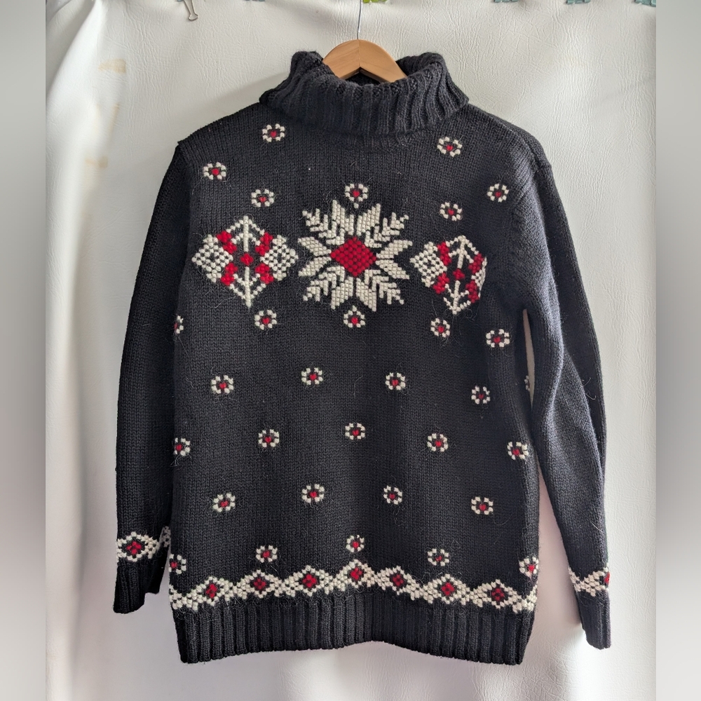 Vintage Jones New York Wool Mohair Nordic Knit Pullover Turtleneck Sweater L